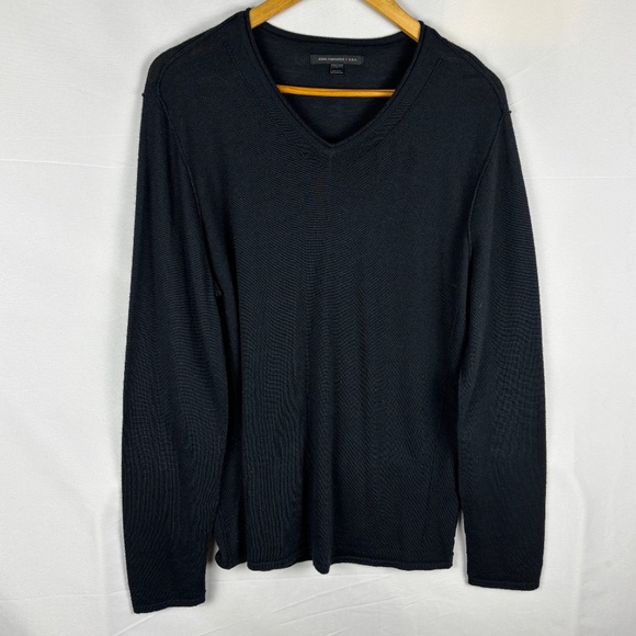 John Varvatos Other - John Varvatos Men’s Knit Merino Wool Sweater Sz L Black V-Neck Preppy Pullover